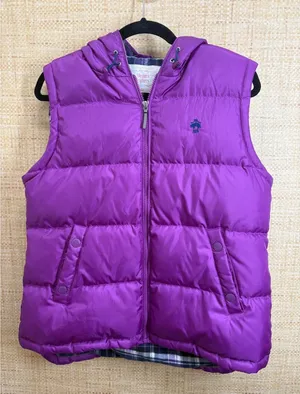 Brooks Brothers Purple Hooded Down Puffer Vest Plaid Lined Women Size 12 thumbnail 1