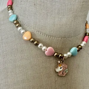 Pastel Heart Unicorn Beaded Necklace – Cute Kitsch Charm thumbnail 3