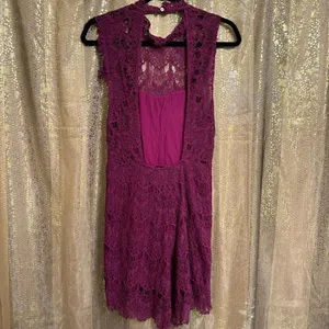 Free People Daydream Lace Magenta Fuchsia Open Back Mini Dress Small thumbnail 2