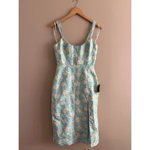 Lulus Immaculate Chicness Mint Blue Floral Brocade Midi Dress Size Small NWT thumbnail 4