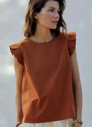 Mare Mare X Anthropologie Aimee Ruffle Cap Sleeve Blouse Terracotta thumbnail 1
