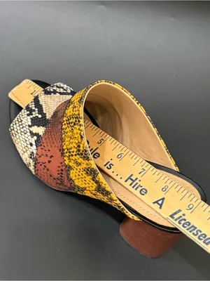 GIBSON LATIMER Mya Patchwork Snakeskin Leather Block Heel Mules Size 7.5 thumbnail 13