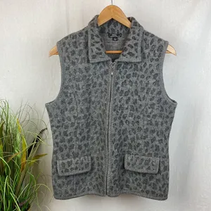 Lisa International Gray Sleeveless Animal Print Zip Up Wool Vest L thumbnail 2