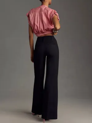 Anthropologie Maeve The Naomi Ponte Wide-Leg Flare Pants in Black Size 28 NWT thumbnail 3