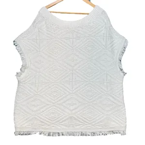 Banana Republic Ivory Diamond Knit Fringe Sweater Vest Organic‎ Cotton XL/XXL thumbnail 3