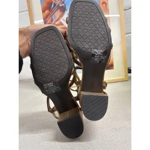 New Kelly & Katie 6.5 Bronze Rhinestone Embellished Strappy Square Toe Sandals thumbnail 3