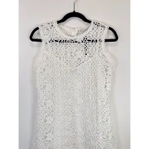 NEW English Factory Mini Dress White Chanall Floral Crochet Overlay A Line Small thumbnail 6