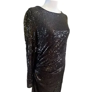 Nanette‎ Lepore Sequin Dress Womens 8 Black NEW Long Sleeve Ruched Midi Sheath thumbnail 9