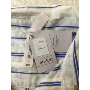 Auden Womens Blue White Striped Short Sleeve Button Down Sleep Shirt Small‎ NWT thumbnail 2