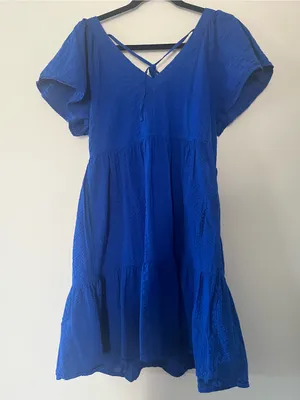 Sonoma 100% Cotton Gauze Blue Tiered Swing Mini Dress Small Coastal Resort Beach thumbnail 6