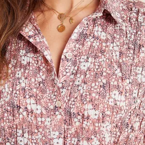 Pilcro Anthropologie Sasha Smocked Boyfriend Blouse Women's‎ XS Pink Boho Hippie thumbnail 4
