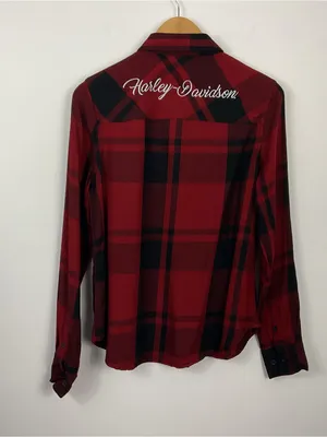 Harley-Davidson One Pocket Red Plaid Shirt Womens Size Medium thumbnail 3