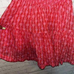 Free People Sweet Annie Smocked Mini Dress Pink Red Geometric Tiered‎ Ruffle Med thumbnail 4