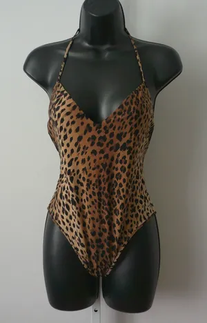 Leopard MobWife Y2K Coastal Beachy Animal Print Halter One Piece M Brown thumbnail 1