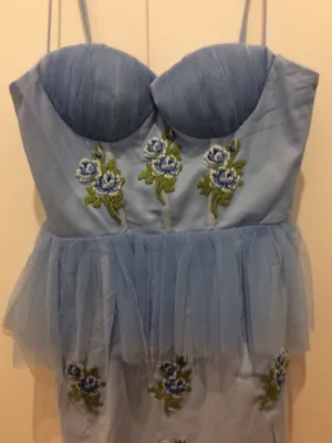 XS Tull dress with built-in corset light blue with flowers halloween costume thumbnail 3