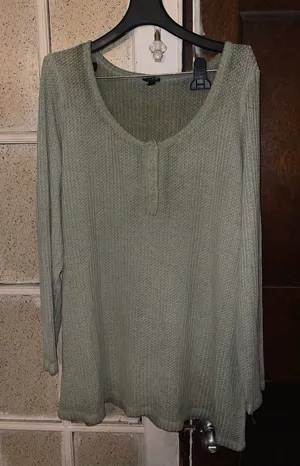 Women’s Scoop Neck Waffle Knit Long Sleeve Sweater Sage Green - Size 3 thumbnail 1