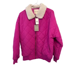 Thread & Supply Faux Shearling Collar Dad Jacket in Very Berry M NWT thumbnail 4