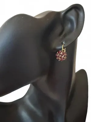 Vintage Red Gemstone Gold Ball Paddle Back Clip On Earrings thumbnail 2