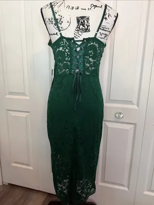 bebe Dark Green Lace Maxi Slip Dress thumbnail 9