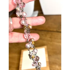Source Unknown vintage Pink & White Pearl & Crystal Beaded Necklace thumbnail 6