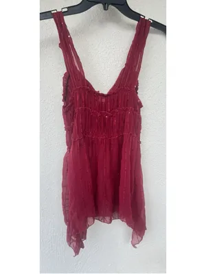 VTG Y2K Rave Sheer Sequin Embellished Handkerchief Babydoll Top 2XS Red USA Club thumbnail 2