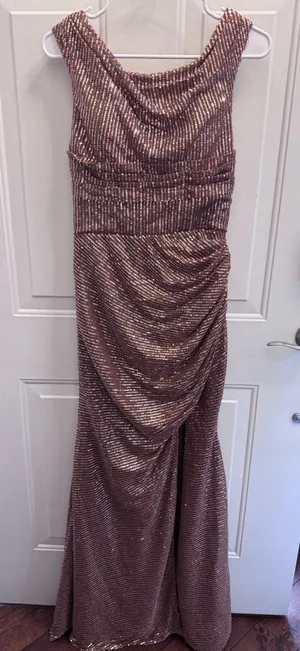 Ryanth‎ Rose Gold Sequin Cowl Neck Ruched Formal Gown Dress Size 4 NWT thumbnail 1