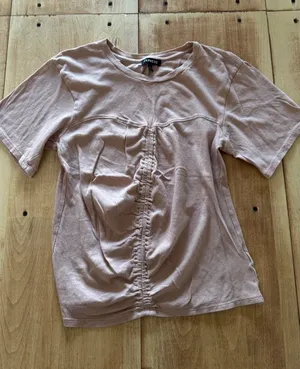 Express Womens Mauve Pink Ruched Front Short Sleeve 100% Cotton‎ T-Shirt Size S thumbnail 1