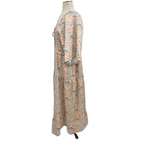 Ivy City Co. Nora Maxi Dress Floral Print Smocked Orange Blue‎ Plus Size 1X thumbnail 9
