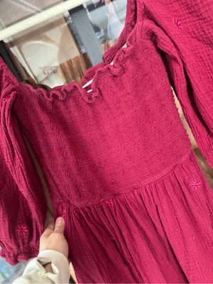 Amazon Dahlia maroon Smocked midi dress maxi square neck tiered daisy embroidered wine thumbnail 6