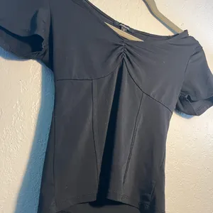 Ambiance Blue Fitted Ruched Blouse Short Sleeve T Shirt SZ S Petite Tight Y2K thumbnail 3
