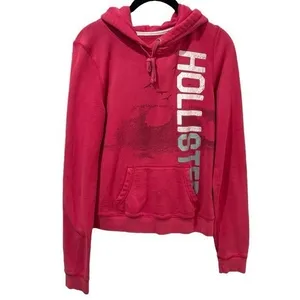 Y2K Hollister Spellout Pink Hooded Pullover Comfort Collegiate Coastal Size M thumbnail 2