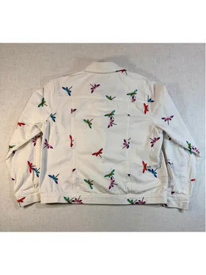 Coldwater Creek White Cotton Trucker Jacket Embroidered Dragonflies Size L thumbnail 5