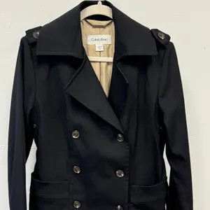 Calvin Klein Black Double Breasted Belted‎ Trench Coat Jacket XS Epaulettes thumbnail 5