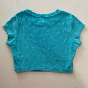 Offline by Aerie Blue Terry Crop Top | Smiley Embossed Short Sleeve Tee XS thumbnail 2