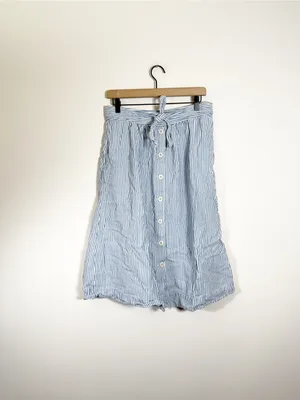 Madewell Tie Palisade Button-Front Midi Skirt in Pilar Stripe Blue White Size 8 thumbnail 5