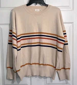 Roolee Women’s cream striped knit sweater - crewneck - Size XXL thumbnail 1