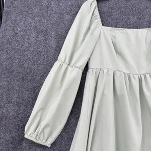 EXLURA Dress Sage Green Puff Sleeve Square Neck Smocked Back Mini Cottagecore M thumbnail 5