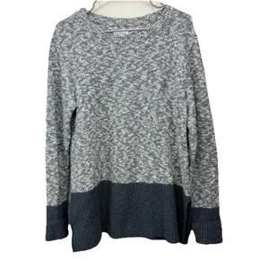 LL Bean Marled Gray Crew Neck Linen Blend Ragg Pullover‎ Tunic Sweater LARGE thumbnail 3