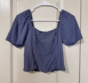 Abercrombie & Fitch Dusty Blue Square Neck Crop Top thumbnail 1