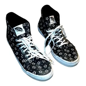 Vans Black Dot Daisy Print Lace Up High Top Sneakers Women’s Size 7 thumbnail 1