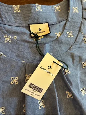 Tuckernuck Chambray Embroidered Fontalina Blouse Top Women’s Large Blue New NWT thumbnail 3
