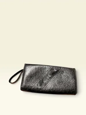Vtg Hand Tooled Leather Envelope Clutch Wristlet 11" Purse thumbnail 2