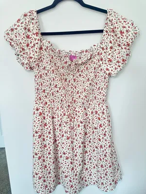 niami for francesca's puff sleeve floral smocked mini dress thumbnail 1