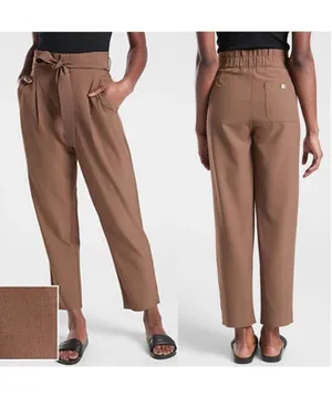Athleta Skyline Plaid Pants Size 2 Brown Paperbag Tie Casual Lightweight thumbnail 2