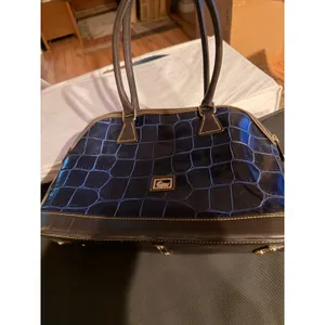 Dooney & Bourke Womens Satchel Med Navy Patent Leather Croc Embossed Dome Bag thumbnail 2