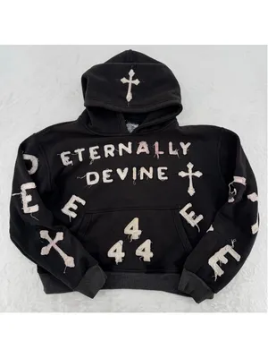 Eternally Devine Hoodie Sweatshirt Distressed Religious Cross Novelty Grunge thumbnail 3