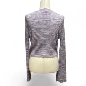 Sincerely Jules Purple‎ Space Dyed Long Bell Sleeve Cropped Preppy Knit Sweater thumbnail 3