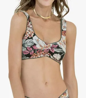 Maaji Pine Green‎ Passion 2 Way Wear Classic Floral Bralette Bikini Top Size M thumbnail 1
