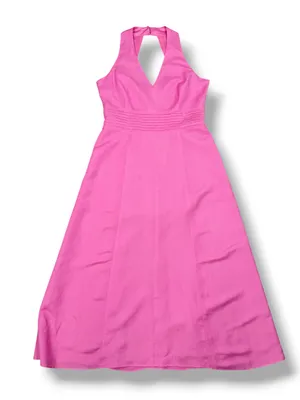 Jessica Howard Linen Blend Pleat Waist‎ Open Back Halter Maxi Dress Pink 14 thumbnail 12