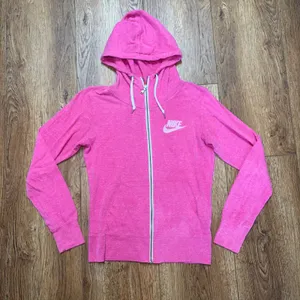 Nike Essential Full Zip Hooded Sweatshirt Jacket Pink organic Cotton Womens S thumbnail 1